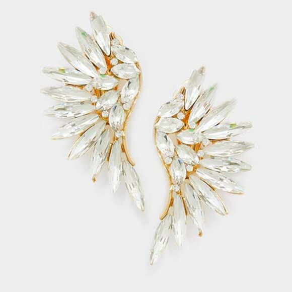 Marquise Clear Stone Cluster Wing Gold Clip On Earrings - Picture 1 of 6